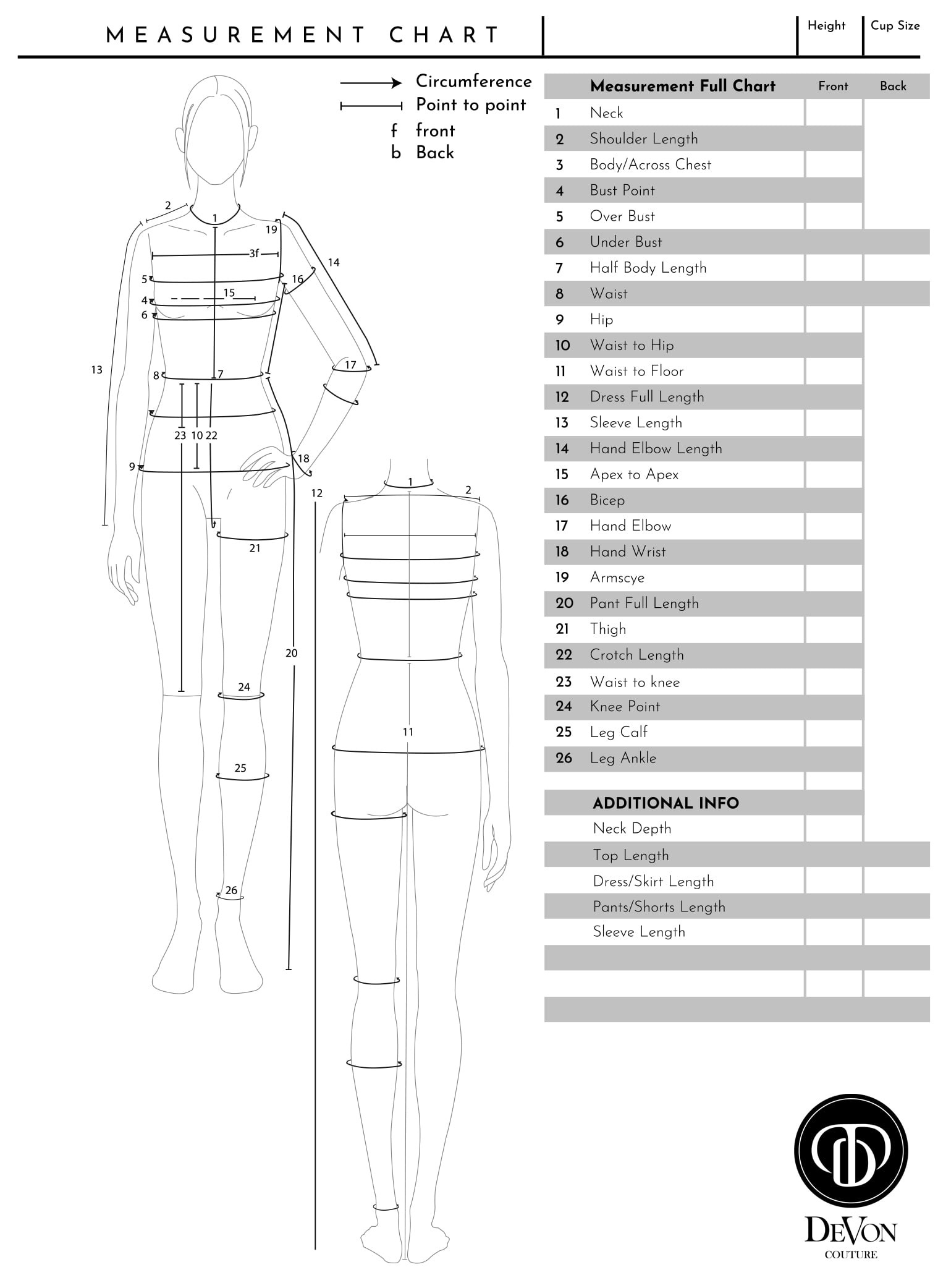size chart • Devon Couture